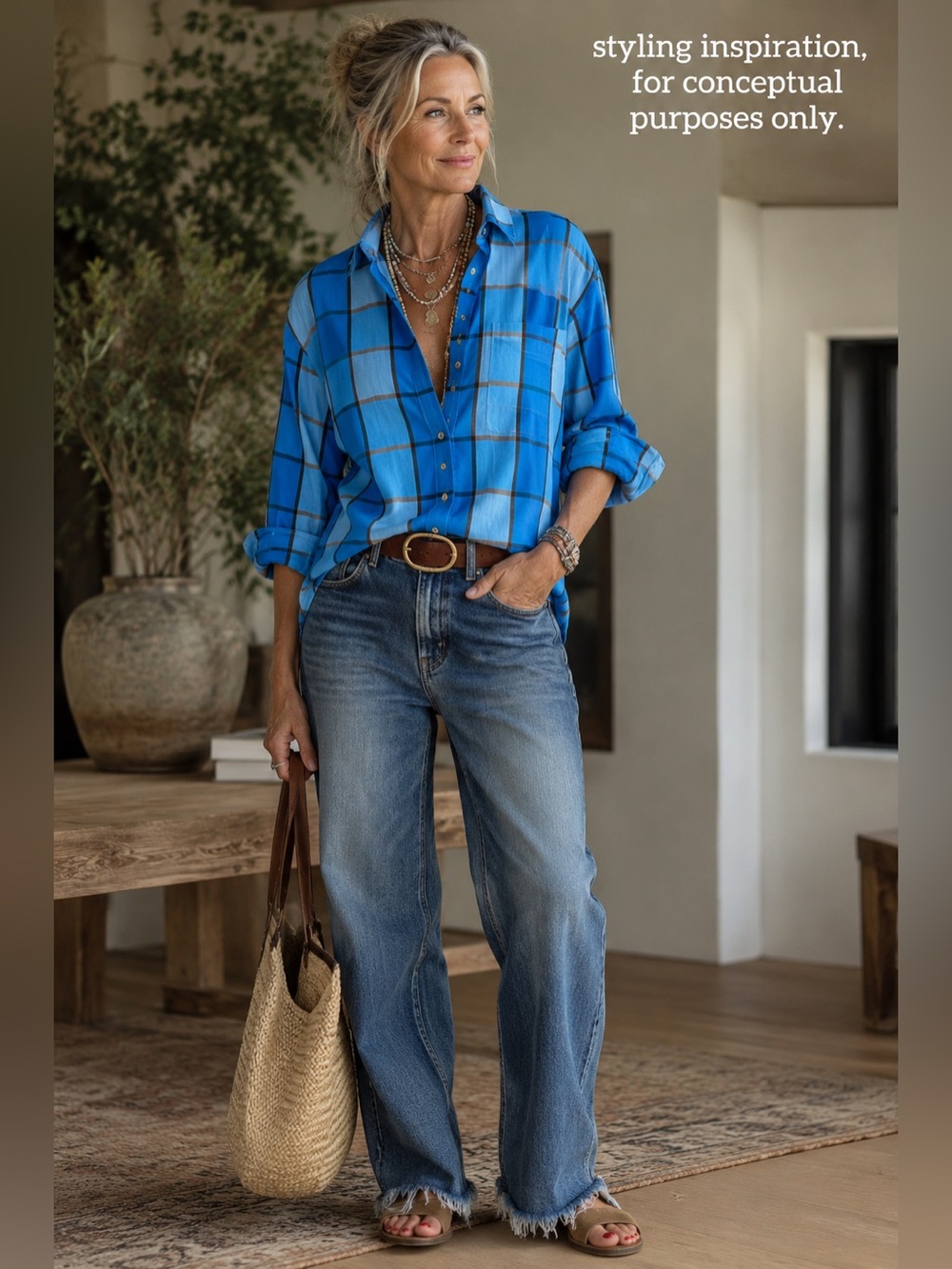 Shirt-Foxcroft Blue Windowpane Button-Down Shirt Wrinklefree - Picture 3 of 9